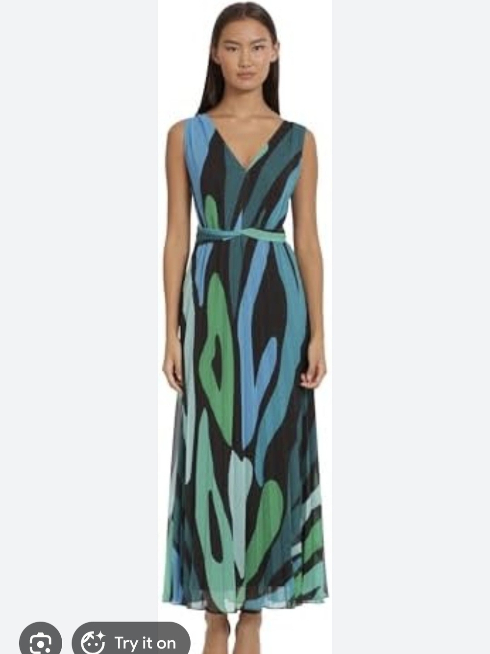 Donna Morgan Colorblock V-Neck Maxi Dress in Teal & Green